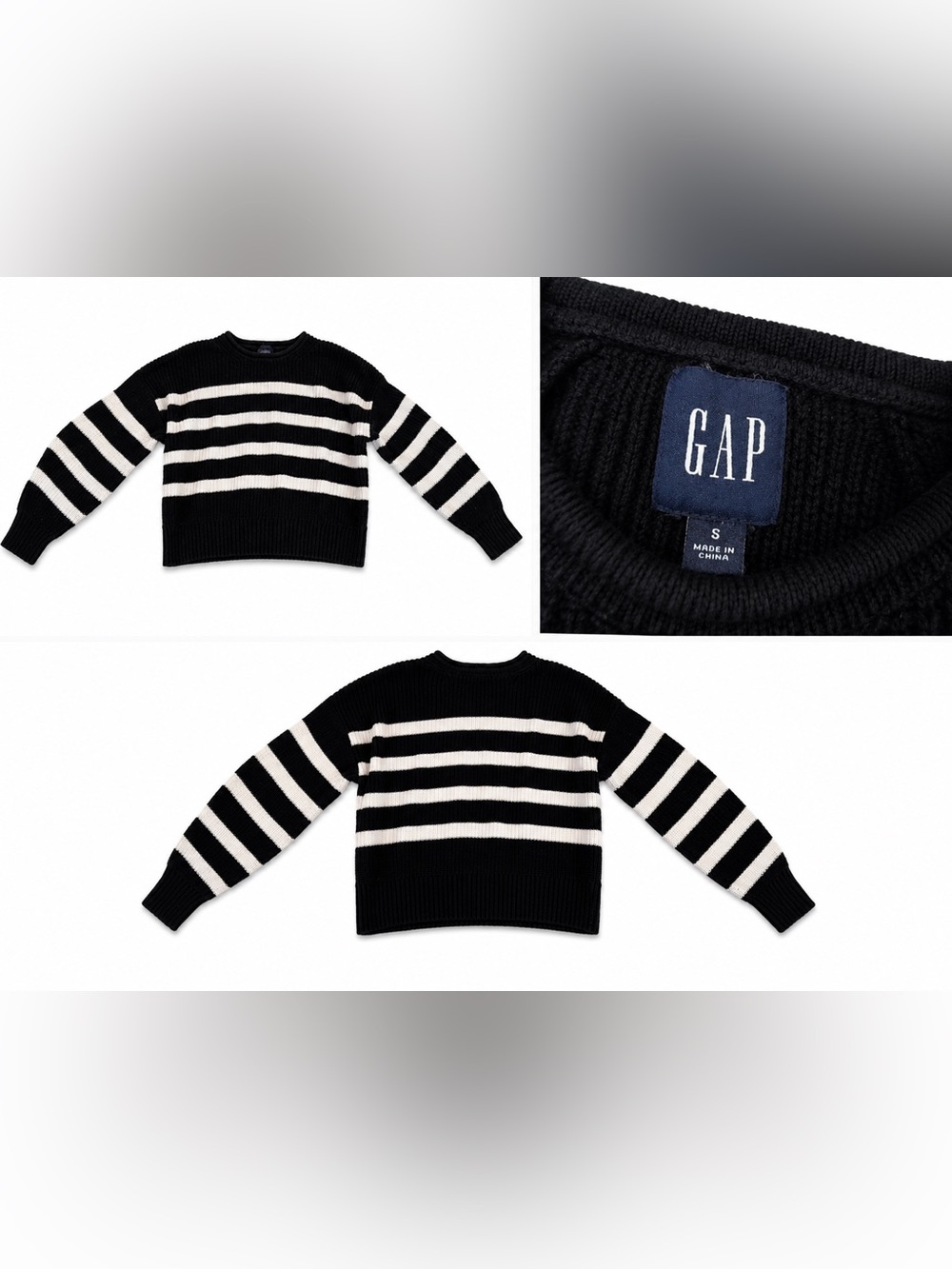 GAP Black and White Striped Crewneck Sweater
